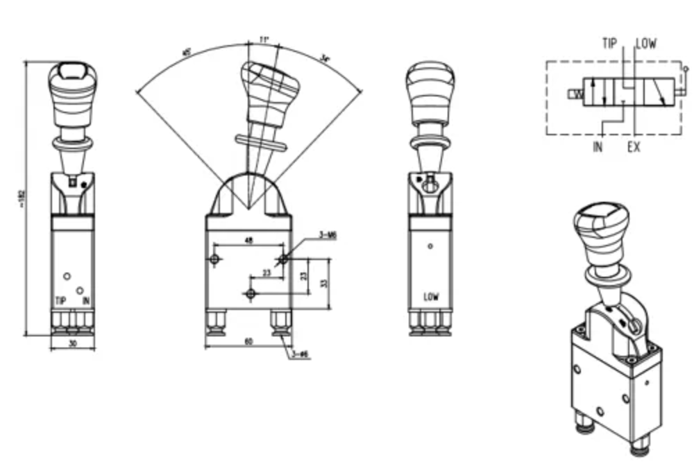 BKQF34B-C Pneumatic 1 Spool Pneumatic Control Valve drawing image